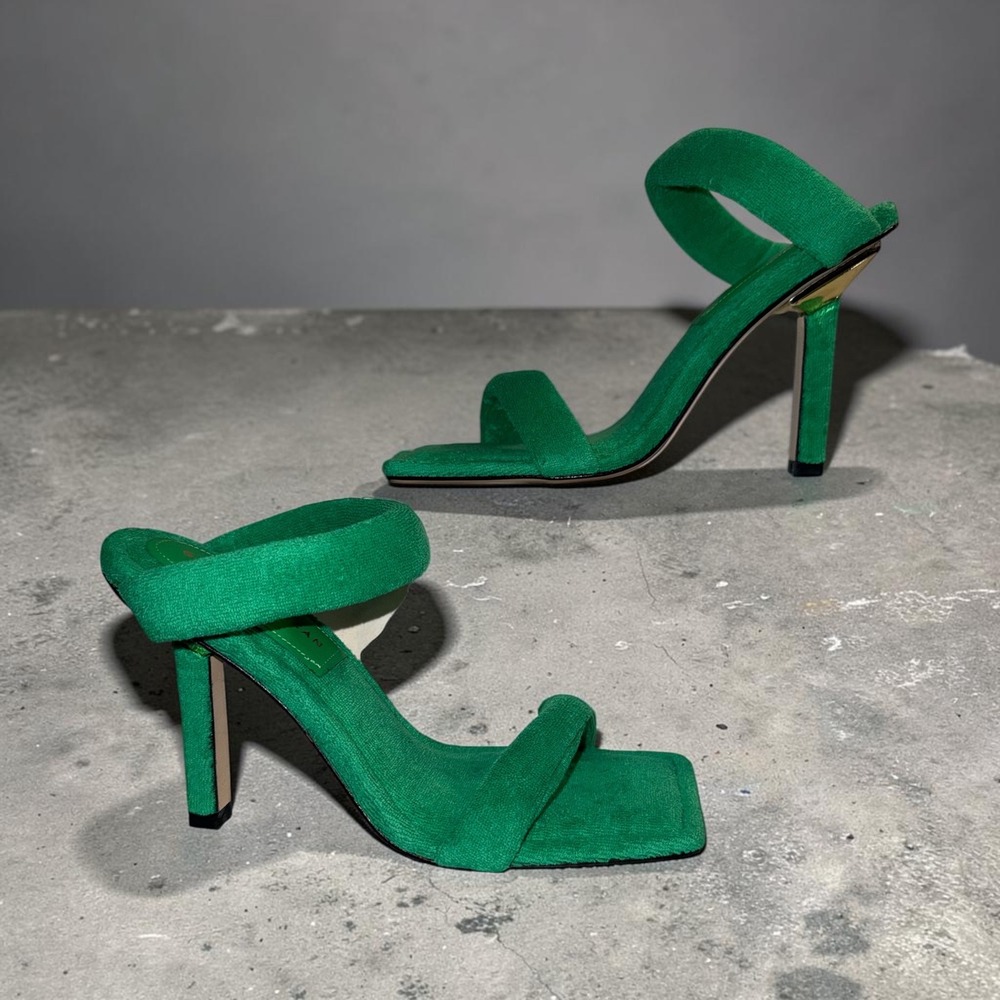 Good American Green Terry 001 Square Toe Padded Stiletto Sandals GA354T-X Size 7
